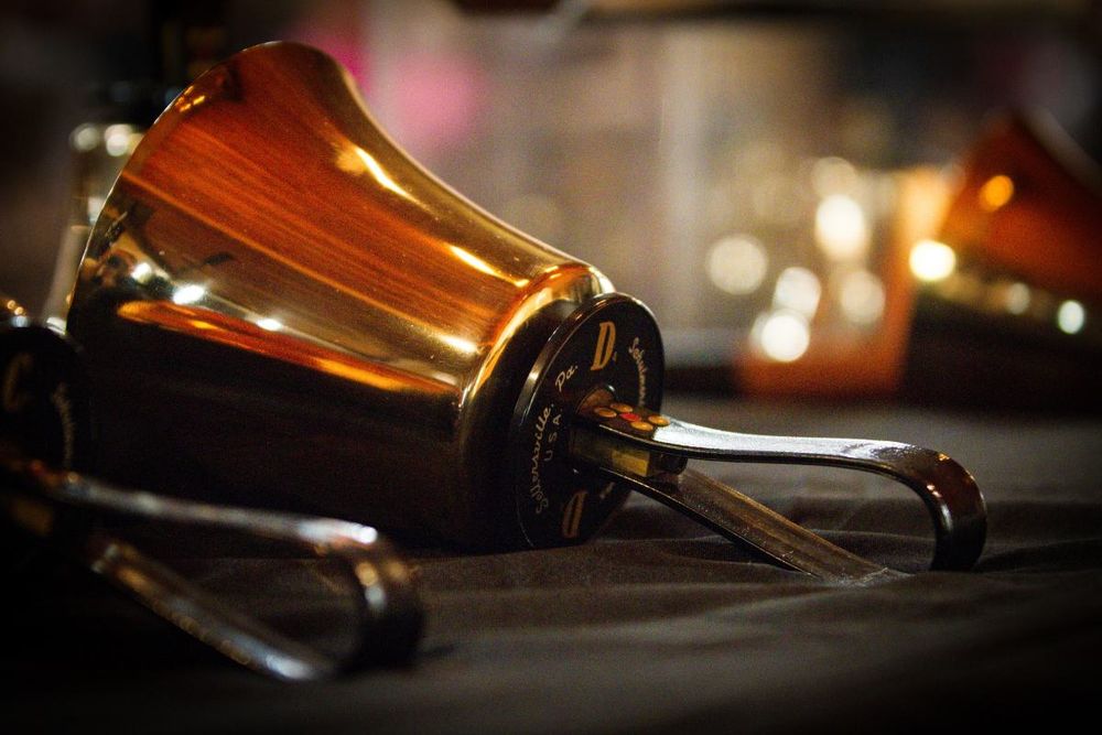 Handbells on a table