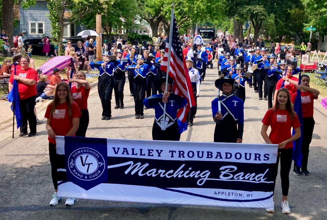 Valley Troubadours Marching Band in a parade